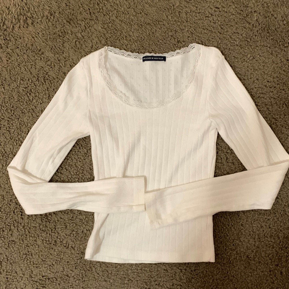 Brandy Melville White Long Sleeve Lace Top